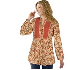 Women Within Womens Button Front Tunic Top Coral Combo Floral Plus 4X